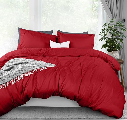 Utopia Bedding Duvet Cover Queen Size - 3 Piece with Zipper Closure - 1 Comforter Cover 90X90 Inches & 2 Pillow Shams 20X26 Inches (Red) Comforter Not Included