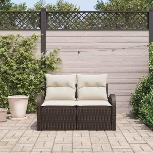Frdhee Garten Loungemöbel Set, Gartensofa mit Kissen Braun 124 x 62 x 69cm Poly-Rattan Möbelsets für Gartens, Outdoor, Terrasse Balkon