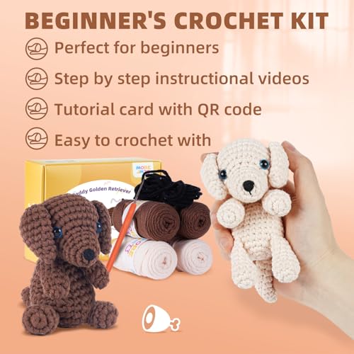 Image of MOREJMTT Crochet Kit for Beginners, Learn to Crochet, Include Easy Knitting Soft Yarn, Step-by-Step Video Tutorial, Hook, Holiday Birthday Gift for Adults (Golden Retriever)