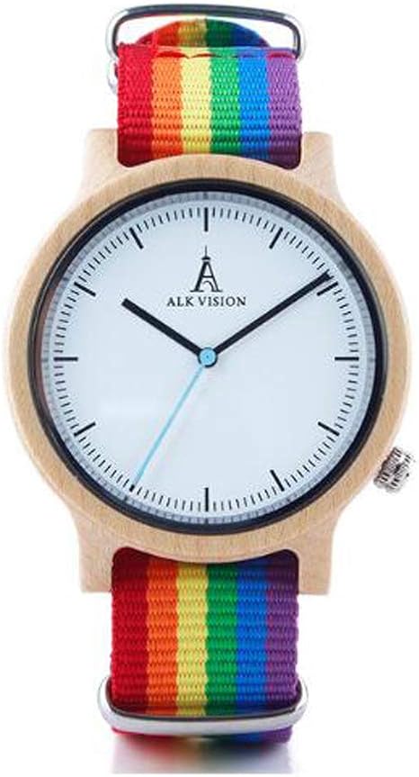 Pride - Reloj de Pulsera de Madera para Mujer y Hombre, con Correa de Lona, Estilo Casual