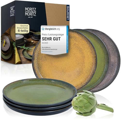 Moritz & Moritz VIDA 6er Dessertteller Set Vintage (Rot, Gelb, Grün)...