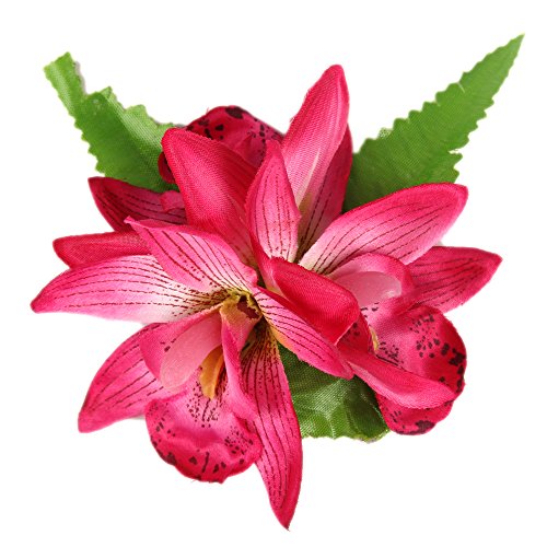 YOUBAMI Hawaiian Orchid Flower Hair Clips Hair Barrette And Pin For Bridal Wedding Party Beach Festivals Women Girls Accessories Pack Of 2 Pcs (Fuschia)