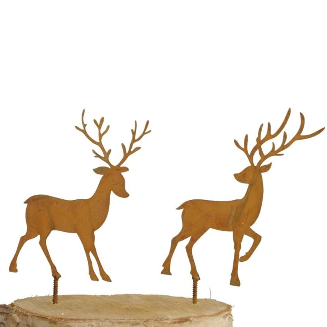MACOSA HOME PO590677-000-712_x2 Decorative Stake Deer Set of 2 Rust on Screws Metal Decorative Deer Rusty Autumn Decoration Flower Stake Autumn Decoration Winter Decoration Rust Decoration Winter