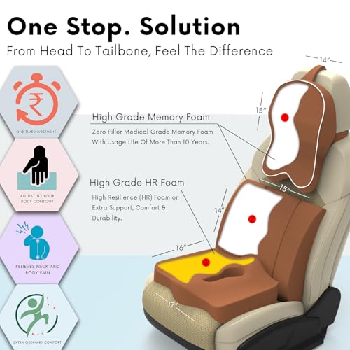 Image of Neckrest Back Support or Orthopaedic Cushion for Long Sitting with Ergonomic Design Made by High Density Memory Foam Used for Car or Office Chairs. (Majestic tan, Lumbar)