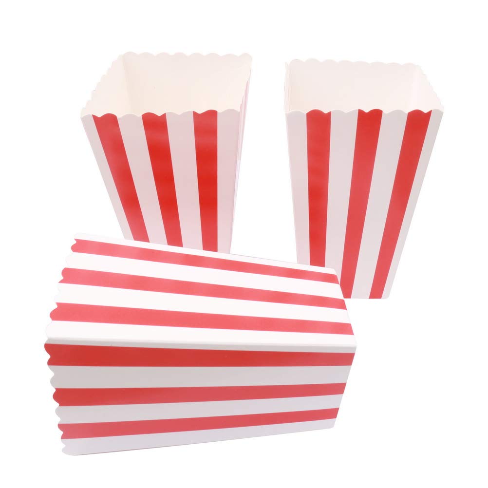 FINEASY 22 Pcs Popcorn Boxes, Popcorn Bags Striped Paper Candy Container, Cardboard For Party, BBQ, Movie Night, Birthday Party Cinema Home Treats, Kids - Pink