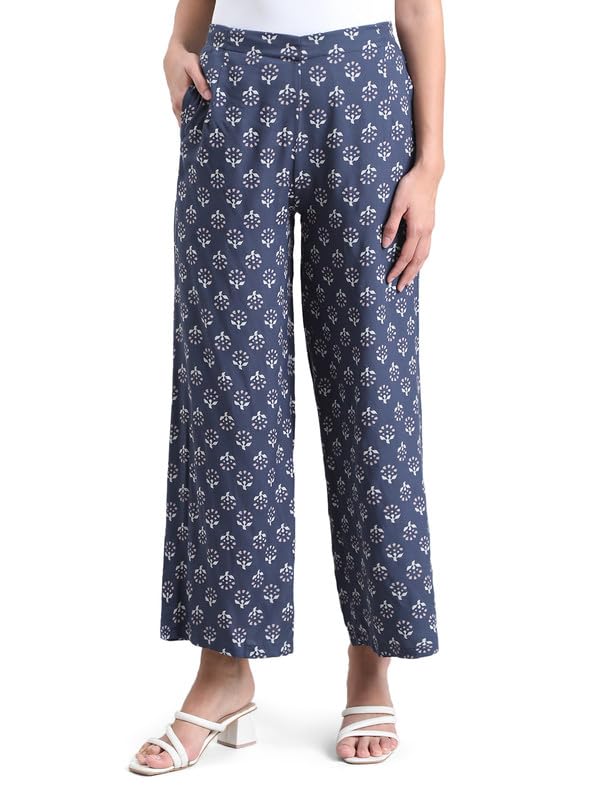 Image of GO COLORS Soft Viscose Printed Palazzo Full Length for Women| Breathable, Mid Rise