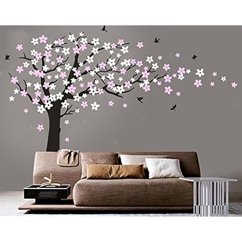 Large Plum Blossom Tree Wall Stickers with Birds Vinyl Mural Wall Decals for Children Baby Nursery Room Décor (Black) Cover