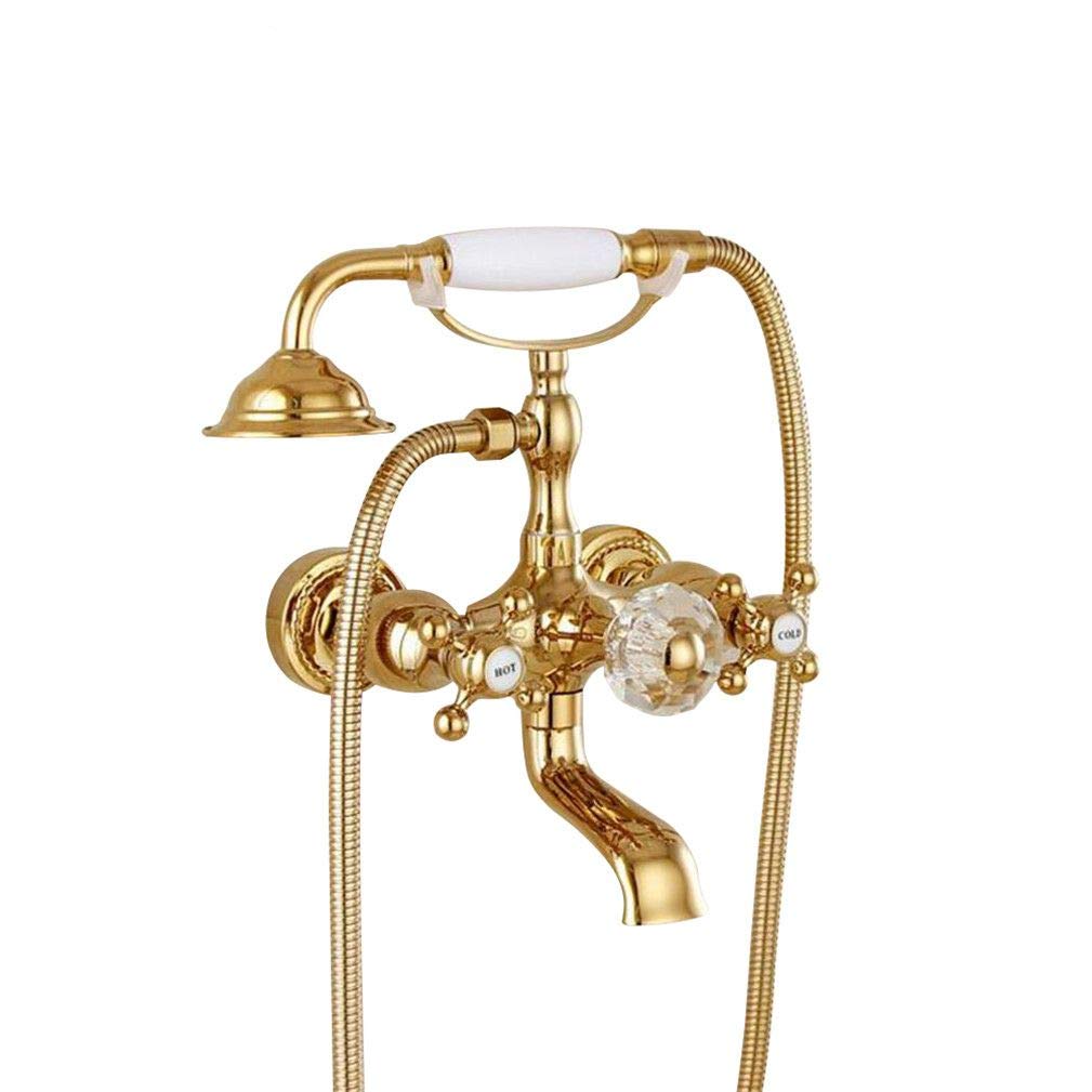 JYBNBBE Luxury Crystal Handle Bathtub Brass Faucet with Hand Shower Telephone Type Bath Faucets Sets Mixer Tap Wall Mounted Bathtub Faucet