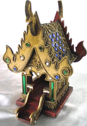 Thai Handmade Spirit-house Gold Glass Wood small size