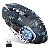 Uciefy Q85 Rechargeable Wireless Gaming Mouse, 2.4G LED Optical Silent Wireless Computer Mouse with 4 LED Light, 3 Adjustable DPI, Ergonomic Design, Auto Sleeping (Starry Black)