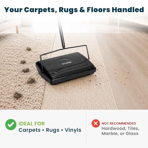 Alpine Manual Carpet Sweeper Triple Brush – Cordless Non Electric Multi-Surface Floor Brush Hardwood Floor Cleaner Easy Sweeping for Carpeted Floors (Improved Black) by Alpine - Used condition - Image 8