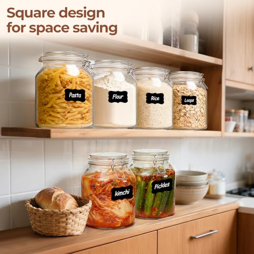 Image of ComSaf Glass Pantry Jars with Airtight Lids 0.7 Gal 2 Pack Wide Mouth Flour | BPA-free food-grade glass, wire clamp seal, wide mouth, 88 oz, bulk flour & sugar, rice, sourdough starter, candy & cookie