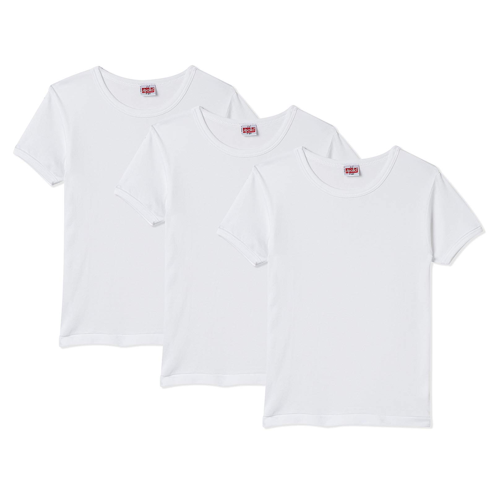 ApolloWhite Cotton Round Neck Undershirt For Boys 3 Piece Pack