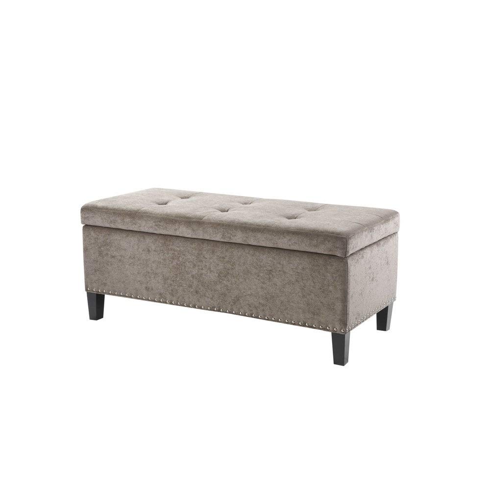 WOODSTER 2 Seater Upholstered Bench Sofa Ottoman Storage with Nailheads - (Grey)