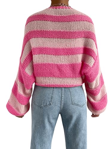 GORGLITTER Women's Color Block Striped Bolero Shrug Sweater Long Sleeve Open Front Crop Cardigan Top Outerwear2