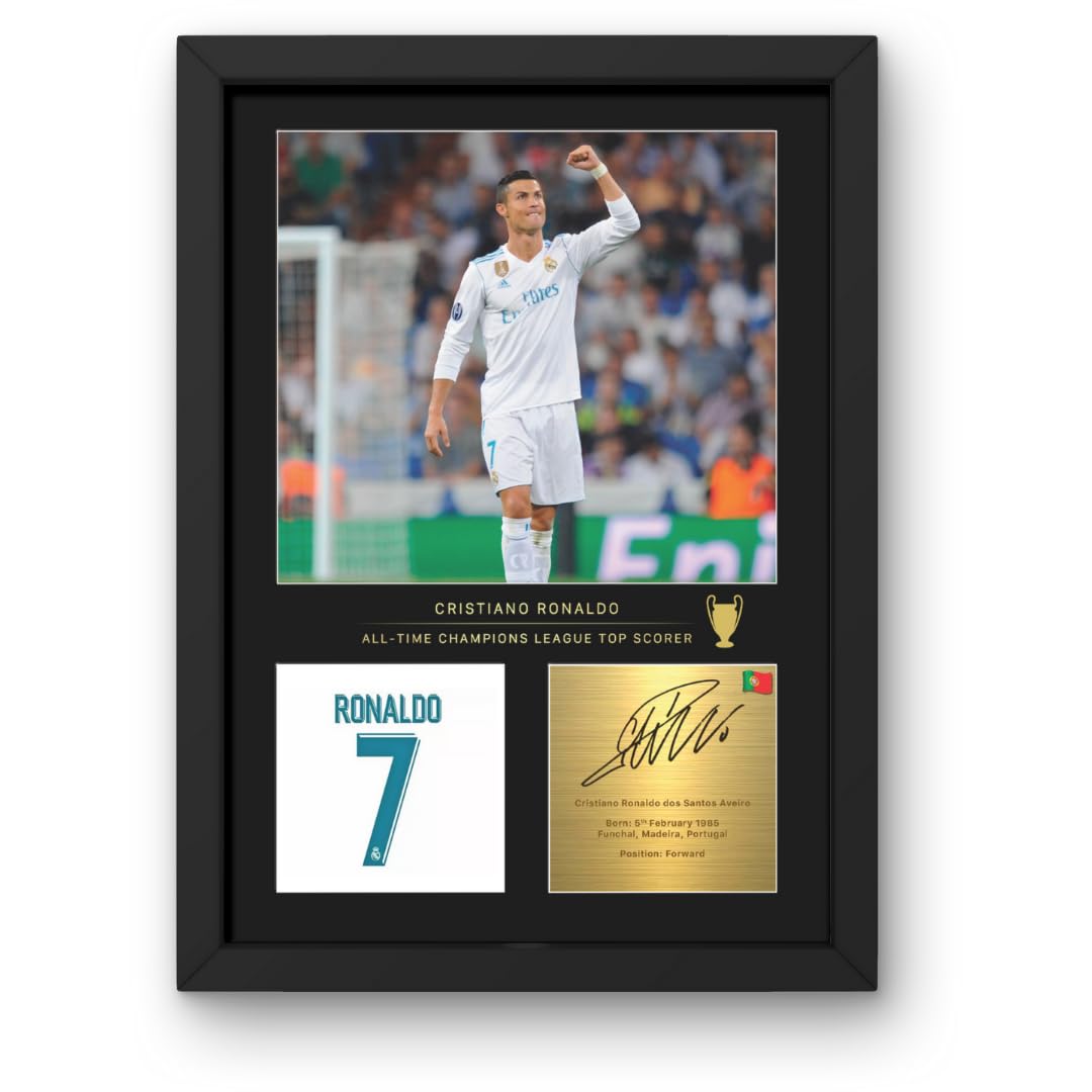 Win FC Cristiano Ronaldo Photo encadrée A4 – Signature numérique reproduite – Cadeau pour les fans du Real Madrid