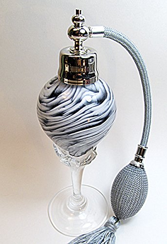 Alice-Aliya Art Perfume Cologne Black White Marble Crystal Glass Bottle with Silver Gray Bulb and Tassel Atomizer Sprayer