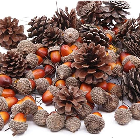 Gino Total 120 Pcs Artificial Acorns and Natural Pinecones Ornament Set for Home House Christmas Decoration Photo props Cover