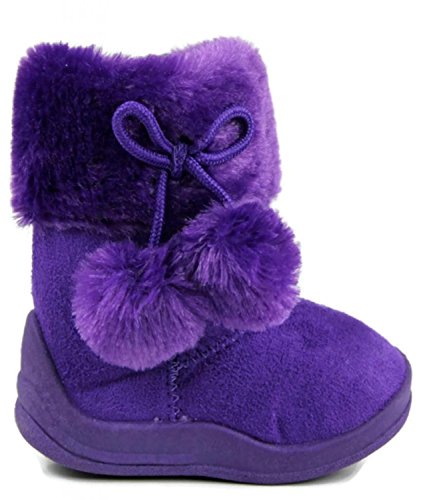 Little Girl's Bany Flat Pom Pom Ankle Boot 7 Purple2