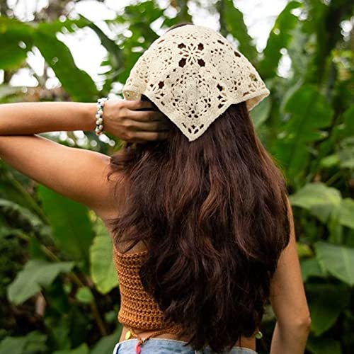 Image of DRESHOW Floral Crochet Hair Bandana Tie Knotted Headscarf Vintage Headband Knitted Head Kerchief for Women Girls