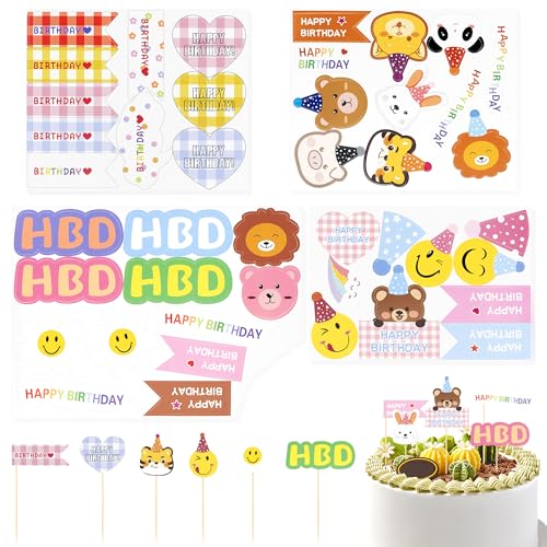 HannaFires 100PCS Colorful Cake & Cocktail Toppers – Smiley Face Party Picks with Bear Candles, Cloud Hats & Mini Decorations for Birthday Cakes & Dessert Tables