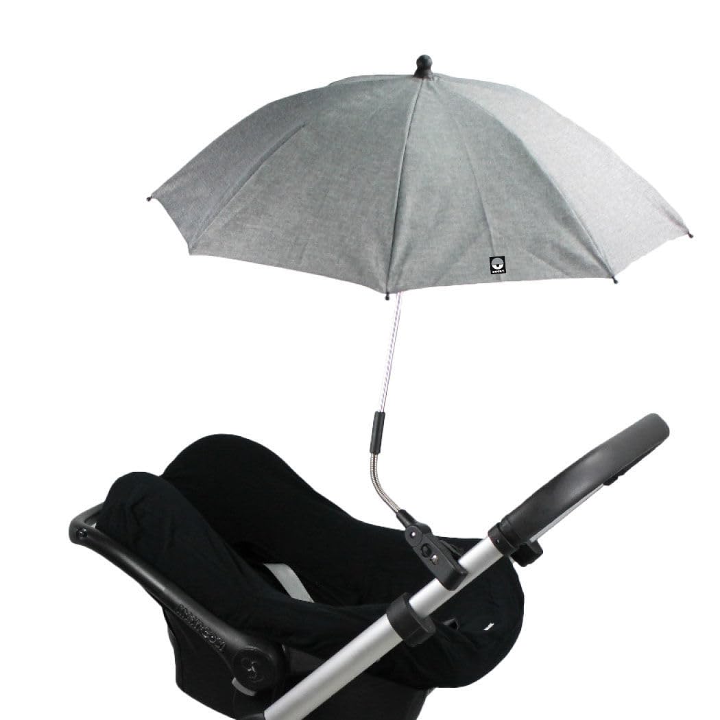 Ombrellone Dooky per carrozzina o passeggino (universale e flessibile, protezione UPF 50+, flessibilità di 180 gradi, tecnologia flex, sistema easyfix, idrorepellente), Grigio