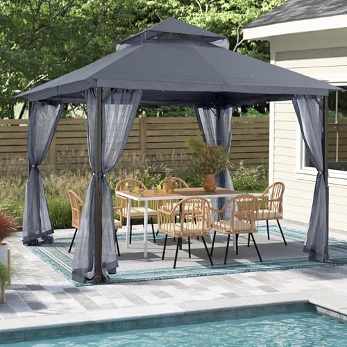 Image of MASTERCANOPY 11x11 ft Stable Patio Gazebo with Netting Walls, Dark Gray