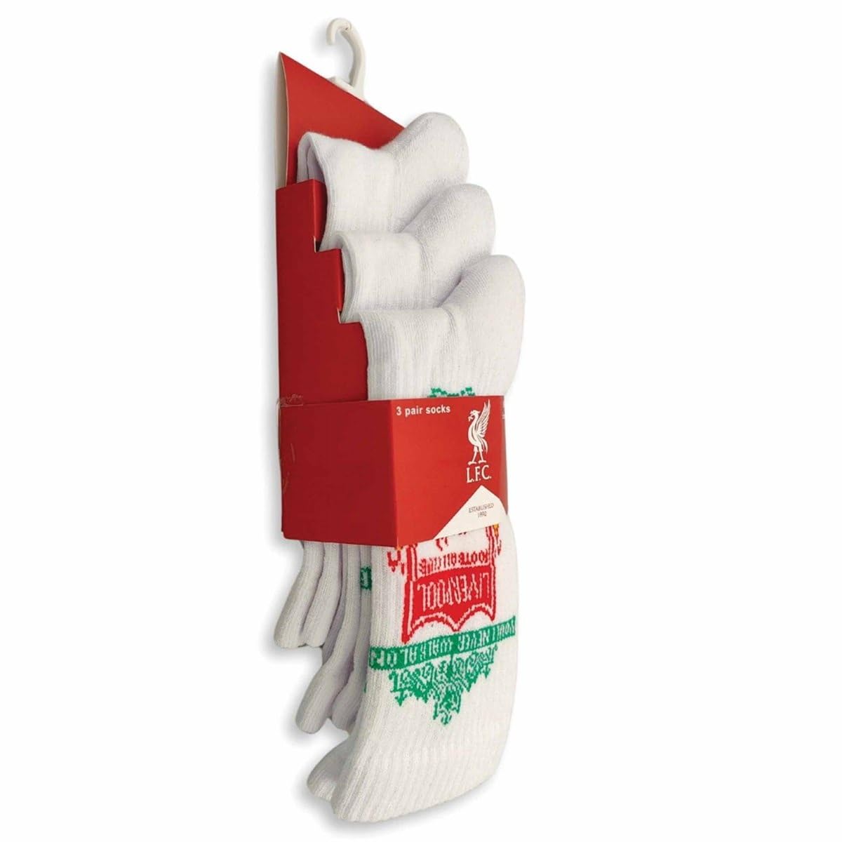 Liverpool FC Sports Socks, White and Red, UK Size 8-11, 3-Pack, 75% Cotton