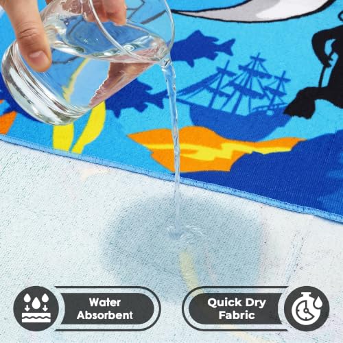 Image of Kids Poncho Towel 120x60 CM, Shark Pirate, Aqua Blue