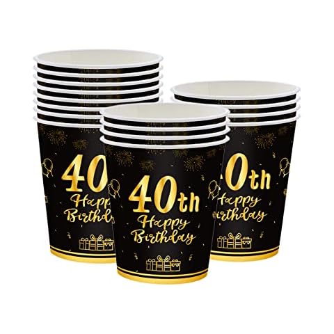 16Pcs Black Gold 40th Birthday Cups Set Cover