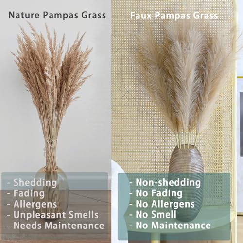 Image of 38 inch 10 Stems Faux Pampas Grass Decor Tall Brown Pampas Grass for Floor Vase