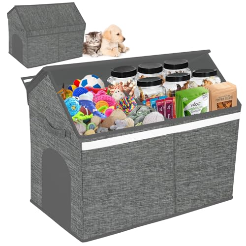 Large Toy Box Storage Organizer with Lid, House Shape Oxford Fabric Collapsible Sturdy Toy Chest Bins Baskets (Grey)