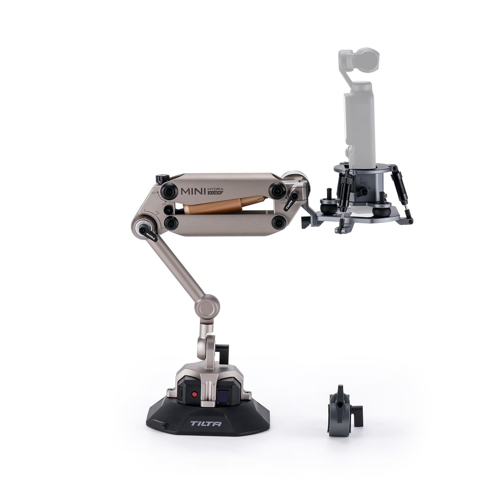 Tilta Hydra Alien Mini Master Kit, Brazo Amortiguador con Ventosa Electrónica para Montaje en Roseta, Pocket 3 Cabezal Amortiguador - Beige Desierto HDA-T15-E-DB