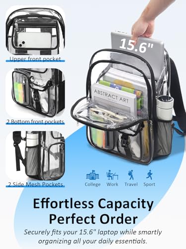 Image of Double-Layer Clear Backpack Heavy Duty, 17 Inch Large Clear Bookbag, Transparent See Through Backpack For School, Work, College, Travel, Sport- Black