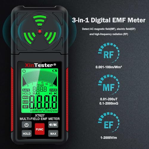 Image of Xin Tester EMF Detector Meter 3-in-1 Digital Electromagnetic Radiation Magnetic Field Reader Tester, Home Outdoor Microwave Radioactive Ghost Hunting Cell Phone Towers WiFi Signal Detecting
