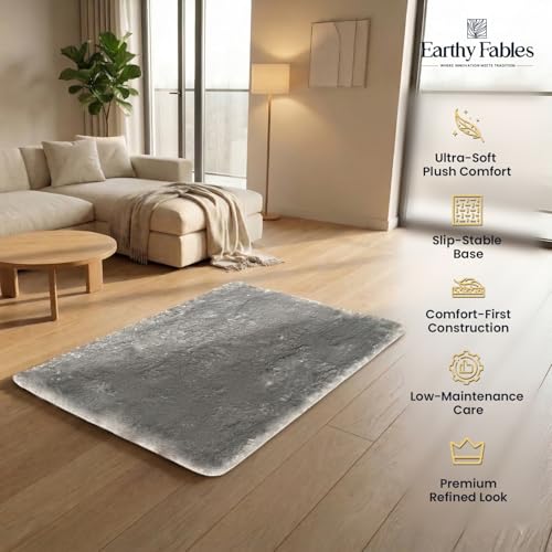 Image of Earthy Fables Plush Microfiber Bath Mat, Quick Dry, Anti-Skid, Water Absorbent, Non-Slip, Machine Washable Floor Rug, Shower Mat, Door Mat for Bathroom, Bedroom, 60 x 40 cm - Silver