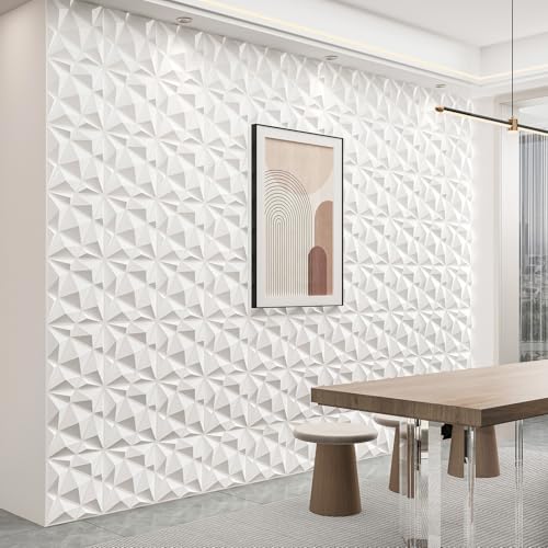 Image of Art3dwallpanels 20 Pack 3D Wall Panels for Interior Wall Decor, 12''x12'' White Accent Diamond Panels for Gaming Room Bedroom TV Background, White