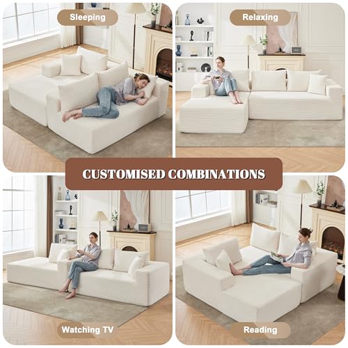 110” Cloud Sectional Couch, Modular Sectional Sofa for Living Room, Boneless Sofa with Deep Seat, Comfy Fluffy Couch with L-Shaped Chaise, No Assembly Required (Left-Facing Chaise, Beige)