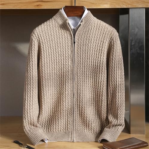 Men's Zipper Mock Collar Thickening Cardigan 100 Percent Merino Wool Flower Yarn Sweater Cashmere Knitwear2