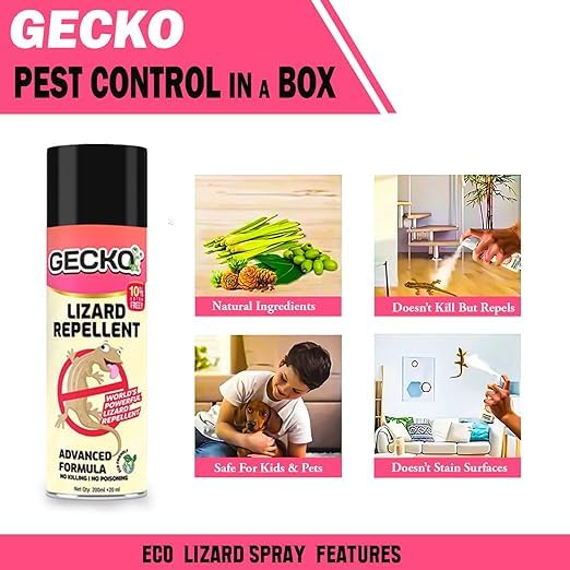 Image of Gecko India's First Aerosol Based Lizard Spray Herbal Lizard Repellent Spray | Completely Herbal | Eco-Friendly & Biodegradable | Irritant & Chemical-Free | Pack of 1 | 220ml Each(15 days Protection)