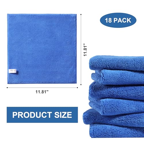 Image of JOYMOOP Microfiber Cleaning Cloths 18 Packs, 11.8 inch x 11.8 inch Blue Reusable Kitchen Towels, Lint-Free Cleaning Rags, Super Absorbent Cleaning Cloths for Kitchen, Car, and Household Cleaning