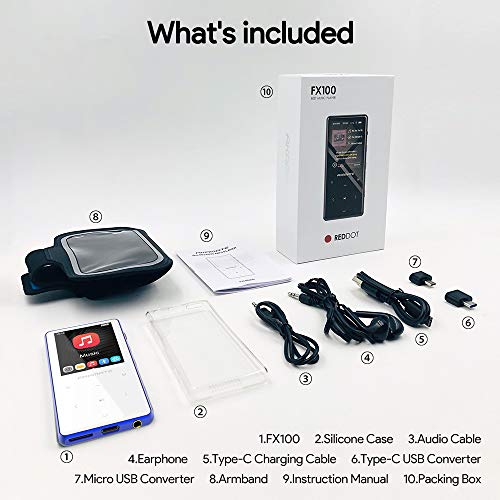 MP3 Player, 16GB Player with Bluetooth 4.2, Music Player with FM Radio, One Click Recording, 2.4" Screen, Built-in Speaker, HiFi Lossless Sound, Support up to 128GB(Earphone, Sport Armband)