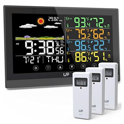 Weather Station, LFF Weather Stations Wireless Indoor Outdoor with Multiple Sensors, Color Display Digital Atomic Clock Indoor Outdoor Thermometer Wireless, Forecast Station with Adjustable Backlight