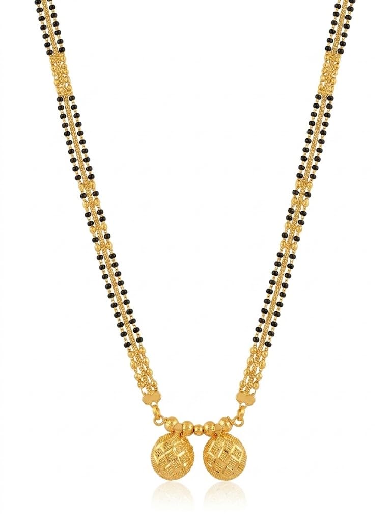Gold Plated Traditional Mangalsutra for Women | Double Line Black Bead Chain with Designer Pendant | Ethnic Daily Wear Mangalsutra Necklace for Married Women-image-46