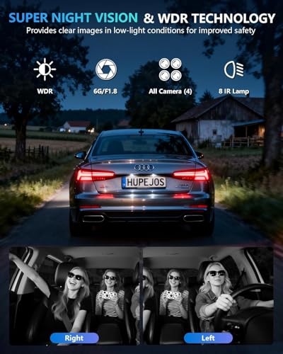 Image of HUPEJOS AI Dash Cam Front Rear Inside with Driver Monitor System, 360 Car Camera 4K, 4 Channel Camera for Cars, WiFi GPS, Dashcam 64GB SD Card, Night Vision, 24H Parking Mode, Upgrade DMS V8Plus