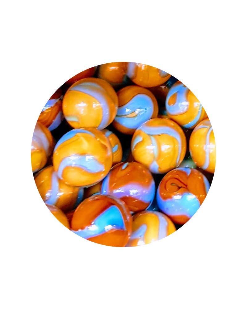 MesBilles – 30 Billes En Verre Zébré Orange – Sac Filet, Idéal Jeux Récréation