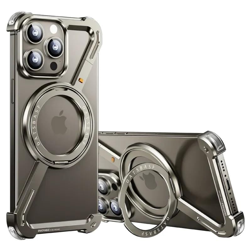 Z Shaped Frameless Metal with 360° Rotatable Ring Kickstand Compatible with iPhone 16 Pro Max | Luxury Aluminum Armor Case | Super Slim -Silver