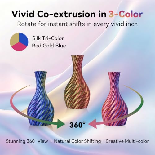 Image of Kingroon PLA 3D Printer Filament, Triple Color Silk PLA Filament, Dimensional Accuracy + /- 0.03 mm, 1 kg Spool(2.2lbs), 1.75 mm, Red Gold Blue