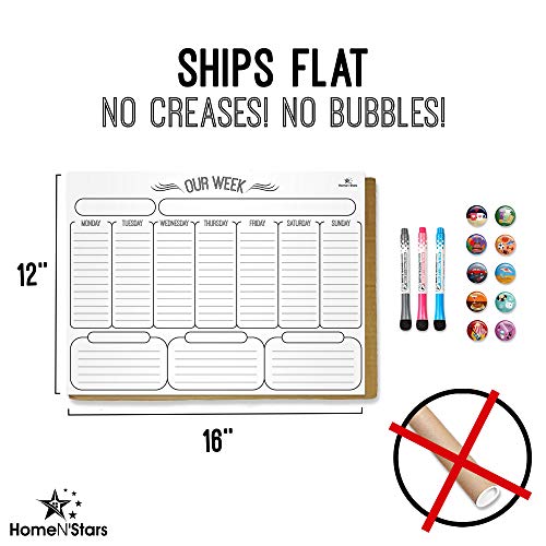 Magnetic Weekly Dry Erase Board Calendar Whiteboard Magnetic Weekly Planner For Refrigerator - Stain Resistant Nano Technology - 3 Fine Tip Markers And Eraser, 10 Highlight Icons 16Inchx12Inch #TOP6