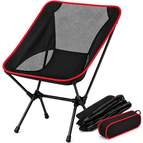 Image of Heavy-Duty Folding Camping Chair with Carry Bag, Breathable Mesh Seat and Lightweight Aluminum Alloy Frame, Easy 60-Second Setup with Anti-Slip Feet for Hiking, Fishing, Picnics, Outdoor (Black /Red)